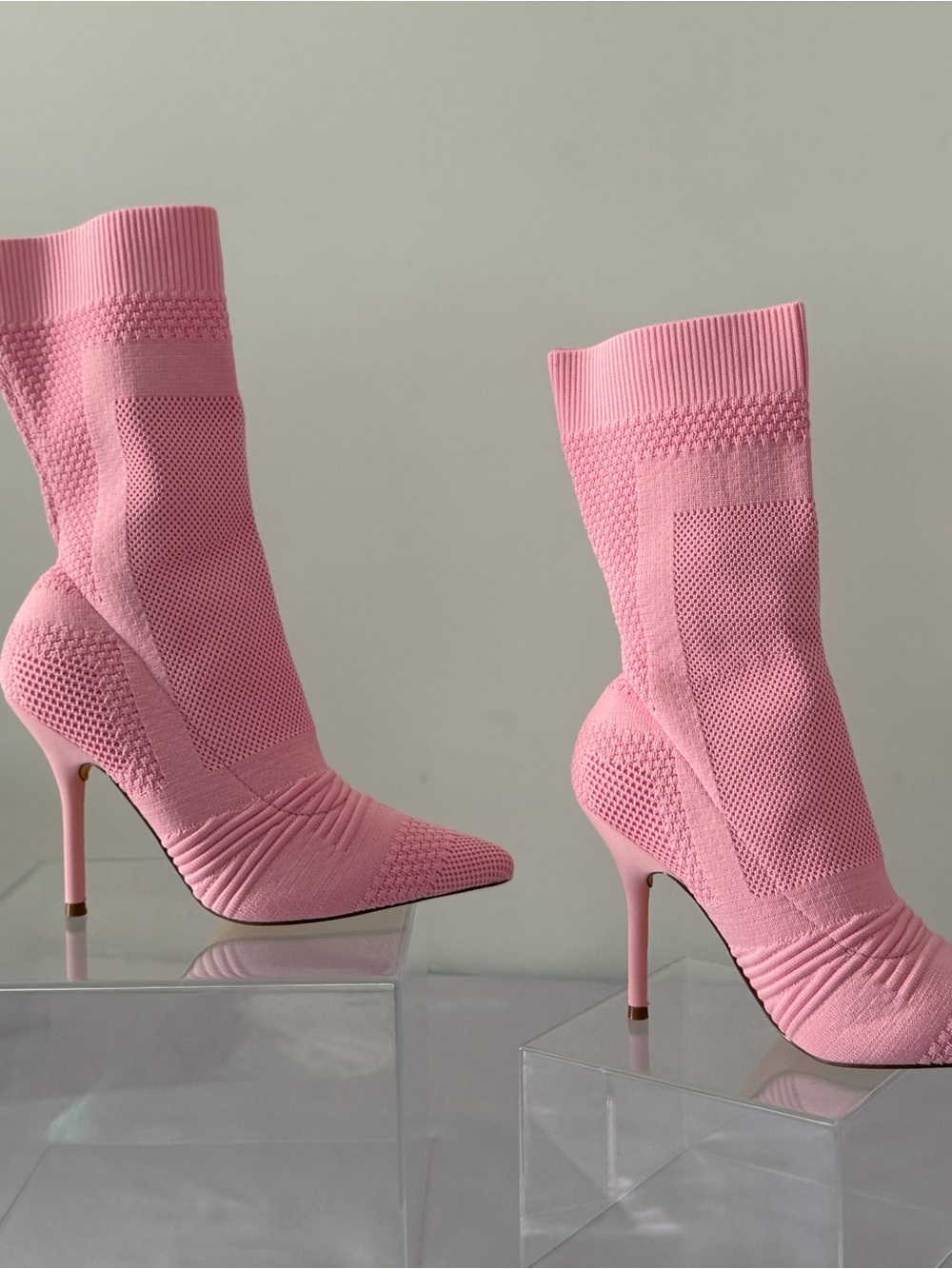 Liliana Pink Knit Sock Stiletto Boots